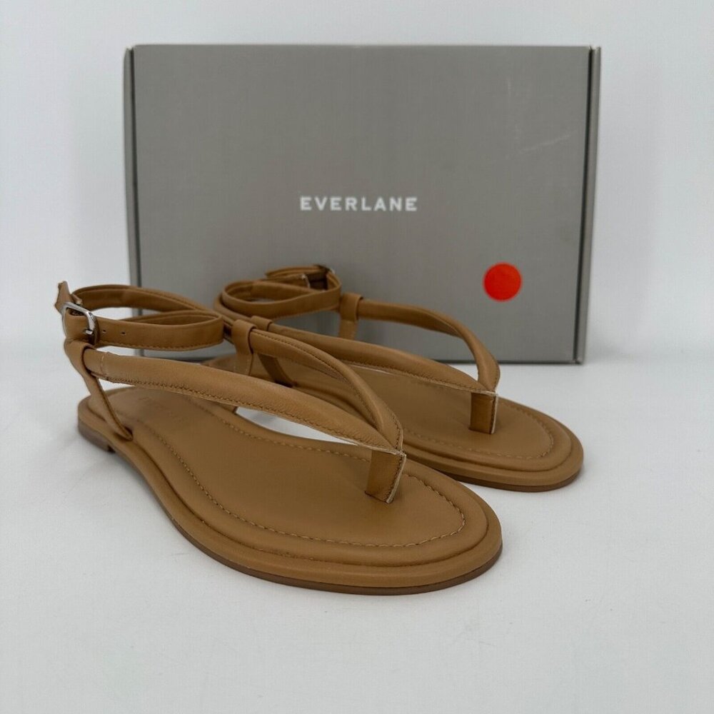 Everlane The Endless Summer Sandal size 5 Light Taupe Leather Thong Ankle Strap